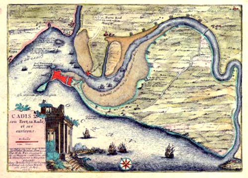Bahía de Cádiz y caño de Sancti Petri a principio del XVIII.
