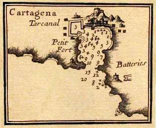 Detalle Darsena de Cartagena segun plano de Josep Roux 1764.