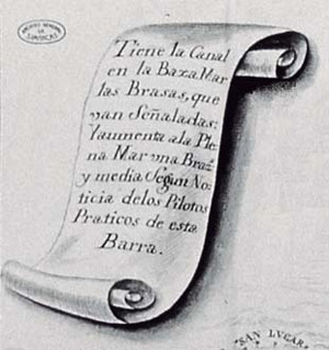 Detalle de un plano de la barra de Sanlúcar del XVIII, (Archivo General de Simancas).