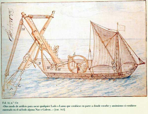 Foto nº 4. Cabria con cuchara articulada, según ingenio de Pedro de Ledesma de 1623. Museo Naval.