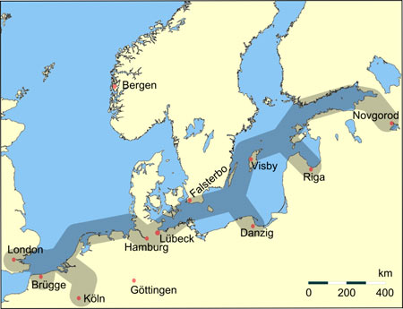 Principales rutas de la Liga Hanseática.