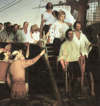Óleo sobre lienzo: Regreso de Juan Sebastián de Elcano a Sevilla.