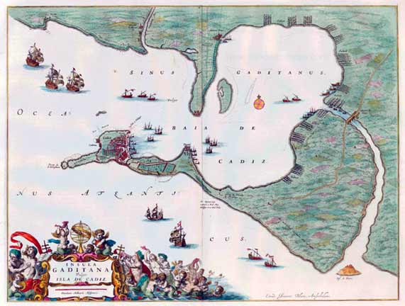 Ínsula Gaditana, Bahía de Cádiz 1664, Atlas Blaeus Grooden.