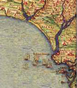 Detalle del mapa de Texeira. Costa de Cádiz a Ayamonte.
