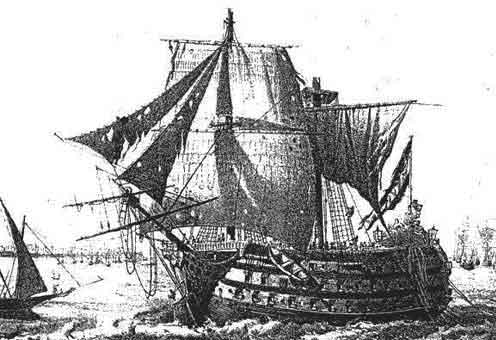 Navío San Julián, entrando en Cádiz el 16 de Enero de 1780, comandado por Alejando Malaspina.