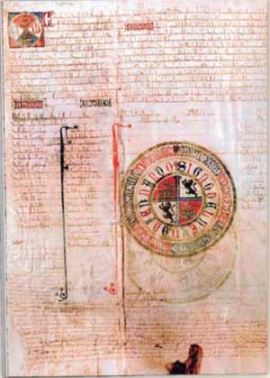 Privilegio rodado de Fernando IV confirmando la donación del señorío de Sanlúcar a Guzmán “El Bueno”.